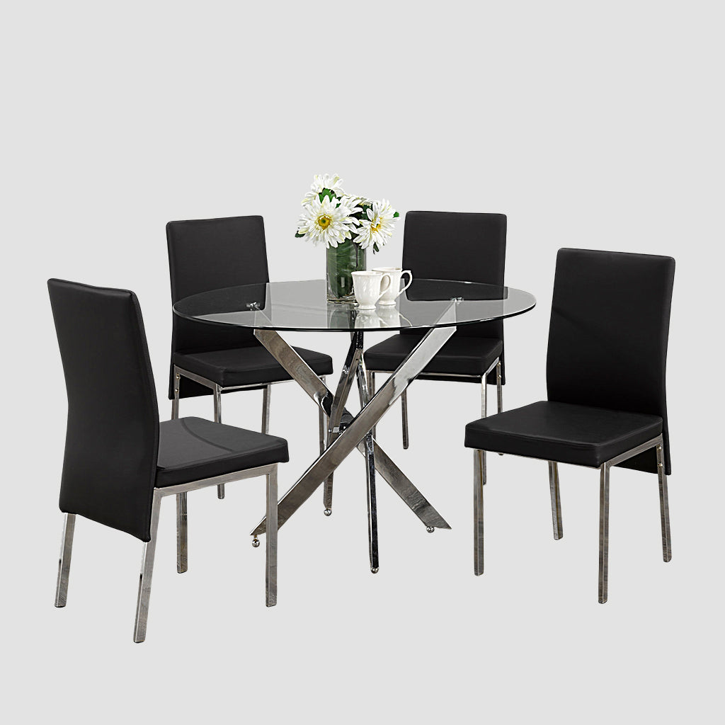 Sidney 5-Piece Small Dining Table Set With Chrome Finish - Captivating Black