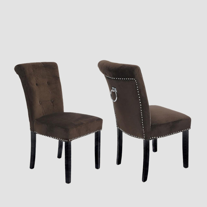 Suede Dining Chair With Velvet Upholstery (Set of 2) - Brown