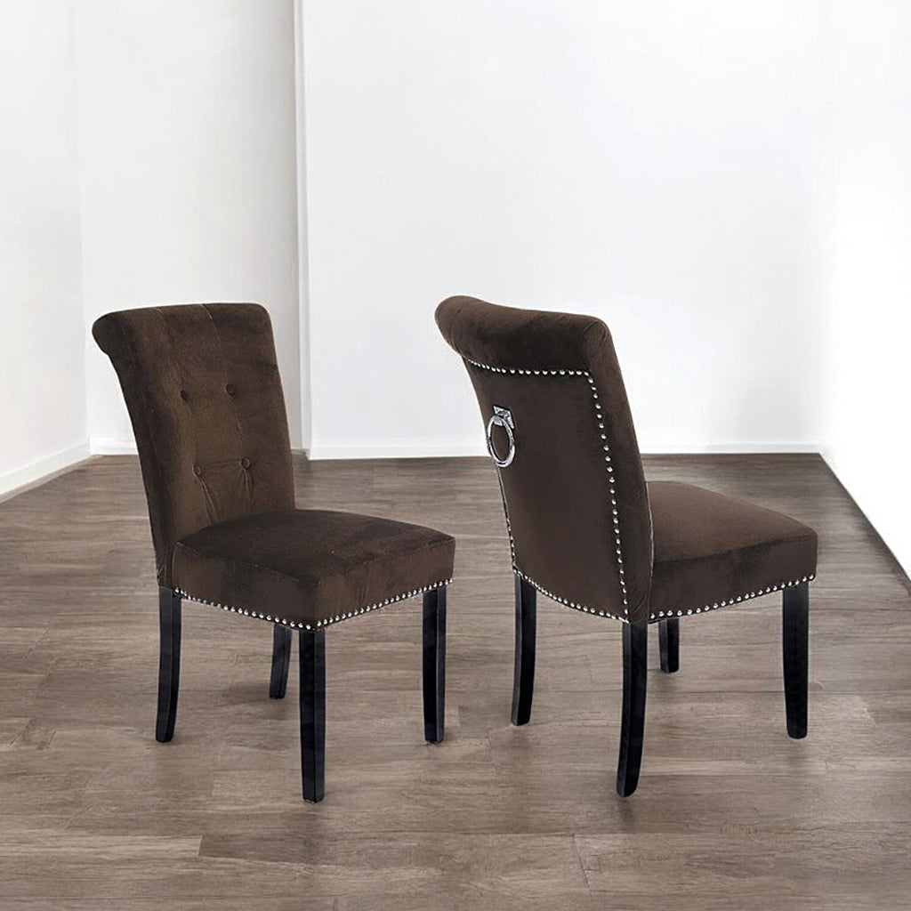 Suede Dining Chair With Velvet Upholstery (Set of 2) - Brown