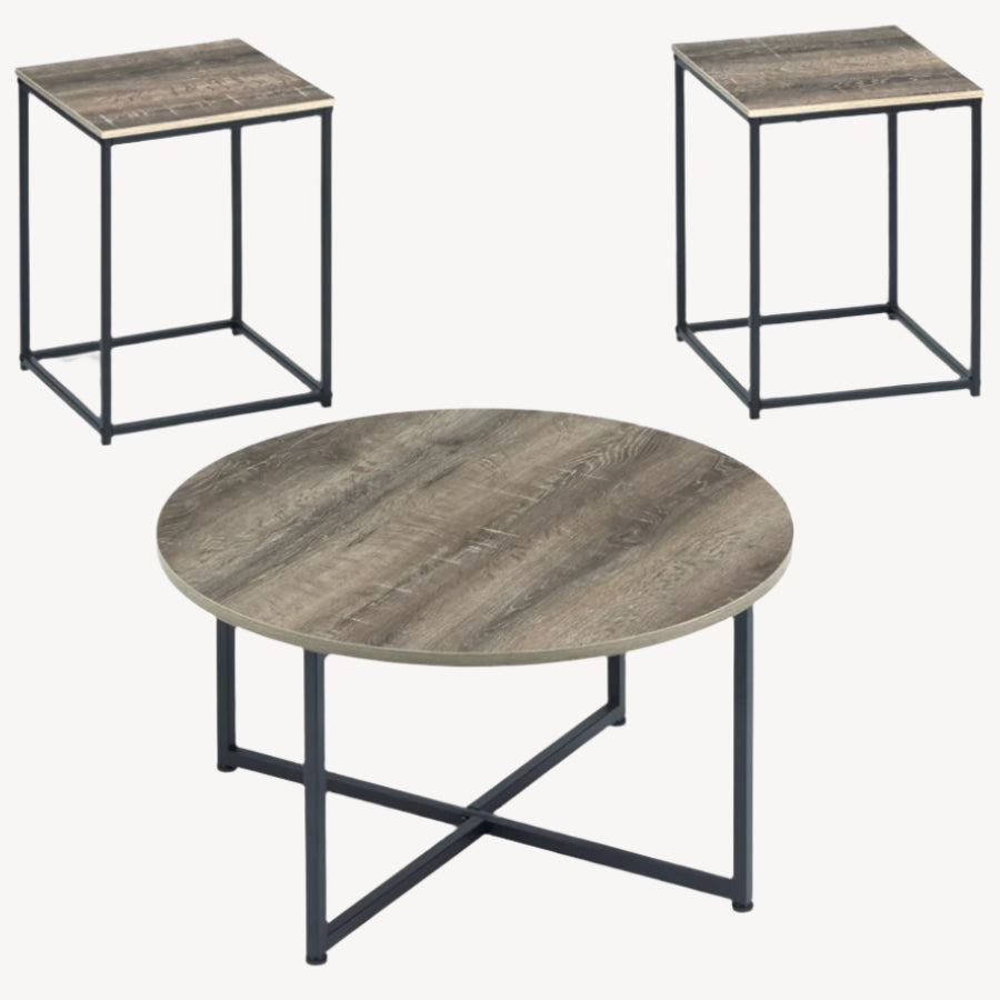 T103-213 Wadeworth Occasional Table Set (Set of 3) - Woodgrain/ Black | Signature Design By Ashley