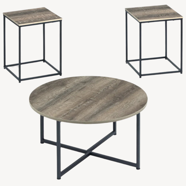 T103-213 Wadeworth Occasional Table Set (Set of 3) - Woodgrain/ Black | Signature Design By Ashley