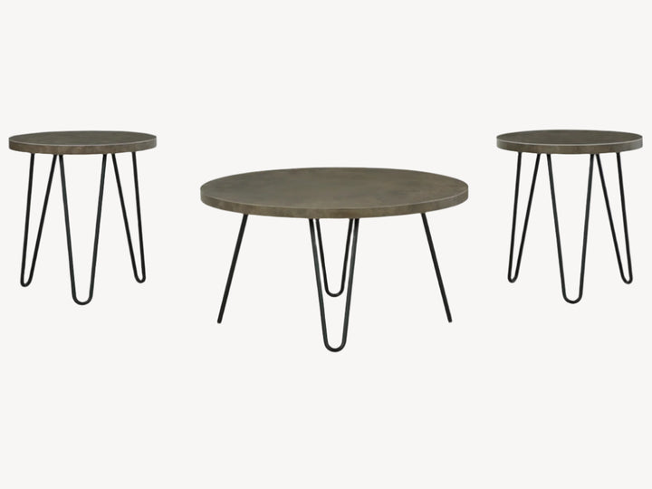 T144-13 Hadasky Occasional Table Set (Set of 3) - Faux Stone/ Black | Signature Design By Ashley