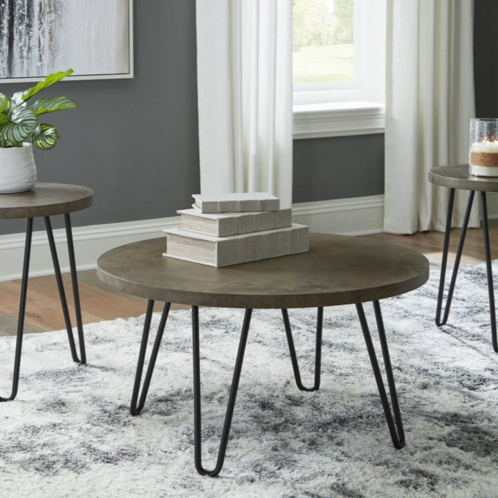 T144-13 Hadasky Occasional Table Set (Set of 3) - Faux Stone/ Black | Signature Design By Ashley