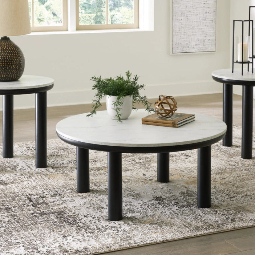 T159-13 Xandrum Occasional Table Set (Set of 3) - Black/ White | Signature Design By Ashley