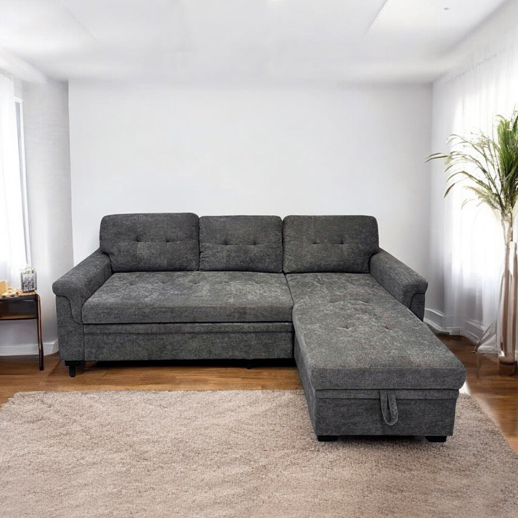 Trenton Sectional Sofa Bed With Reversible Storage Chaise & USB Charging Ports - Grey