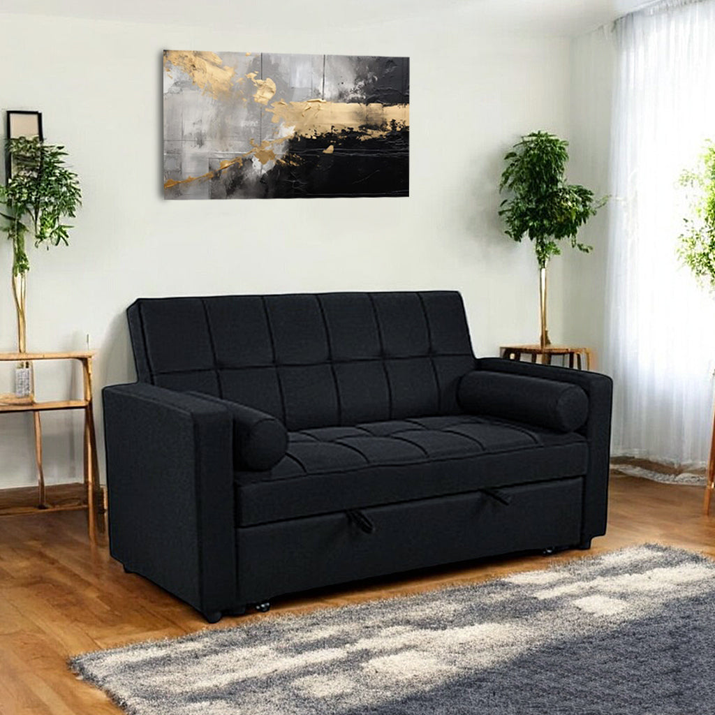 Trinta Cozy Pull Out Sleeper Sofa Bed With Matching Kidney Pillows - Black