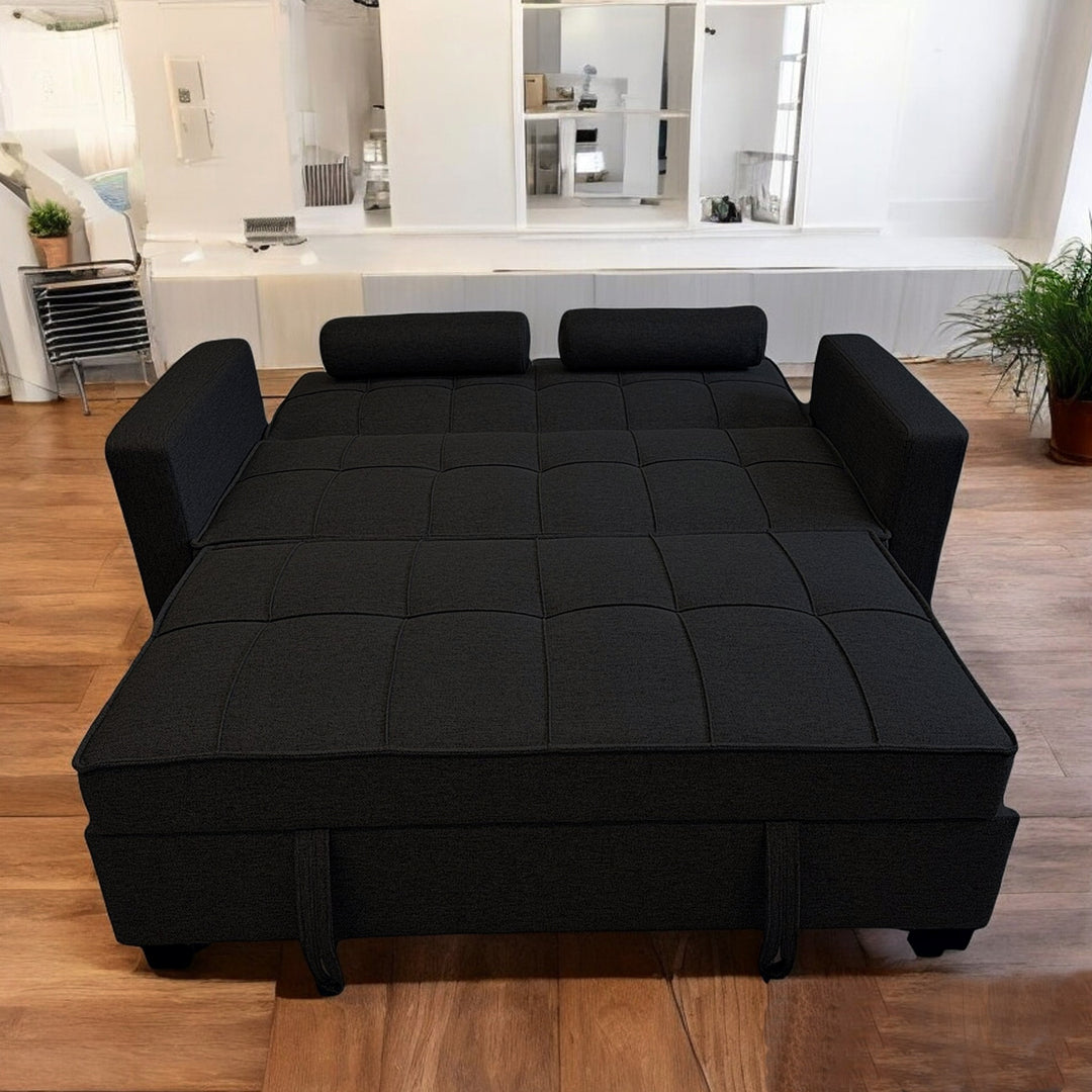 Trinta Cozy Pull Out Sleeper Sofa Bed With Matching Kidney Pillows - Black