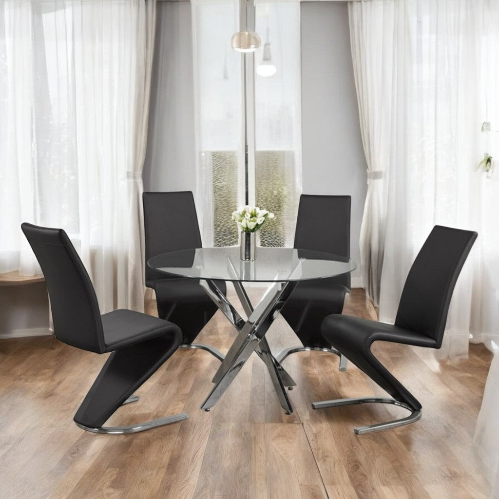 Evelyn 5-Piece Dining Set With Leatherette Chairs - Black/ Chrome