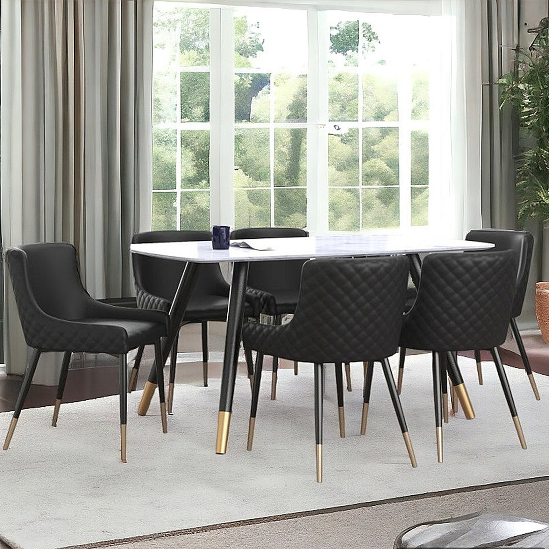 7-Piece Dining Set With Matte Black Finish & Aged Gold Accents