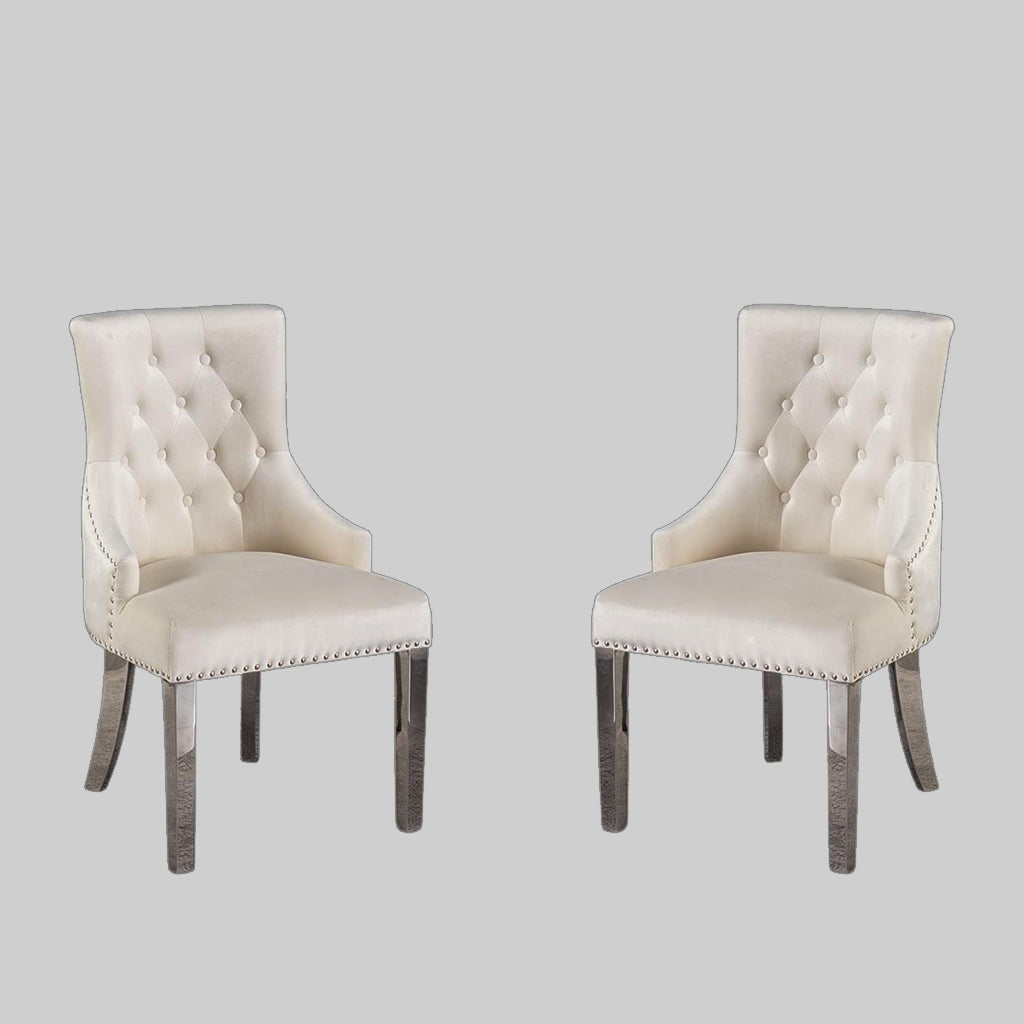 Valencia Enticing Dining Chairs With Velvet Upholstery (Set of 2) | Available In Beige, Blue & Grey Colors