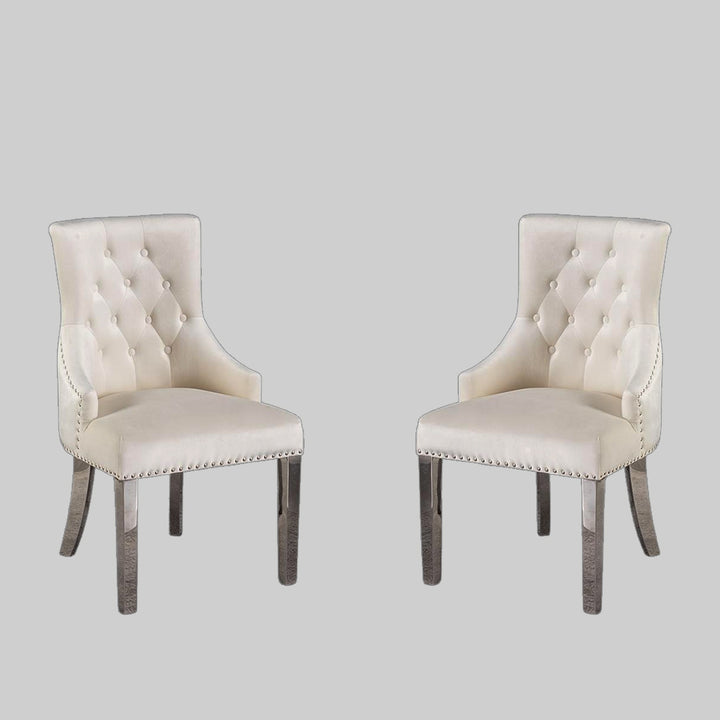 Valencia Enticing Dining Chairs With Velvet Upholstery (Set of 2) | Available In Beige, Blue & Grey Colors