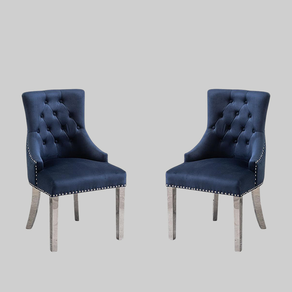 Valencia Enticing Dining Chairs With Velvet Upholstery (Set of 2) | Available In Beige, Blue & Grey Colors