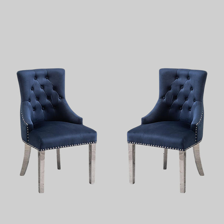 Valencia Enticing Dining Chairs With Velvet Upholstery (Set of 2) | Available In Beige, Blue & Grey Colors