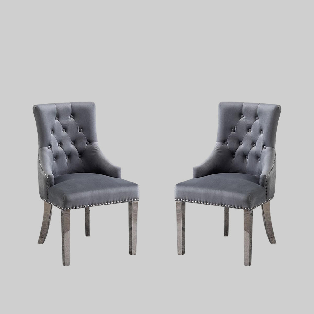 Valencia Enticing Dining Chairs With Velvet Upholstery (Set of 2) | Available In Beige, Blue & Grey Colors