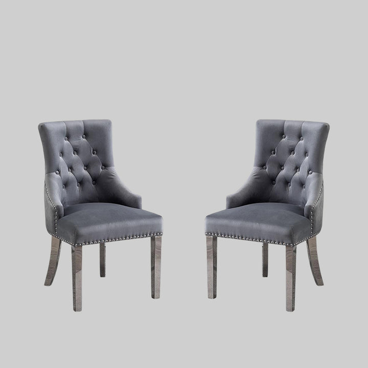 Valencia Enticing Dining Chairs With Velvet Upholstery (Set of 2) | Available In Beige, Blue & Grey Colors