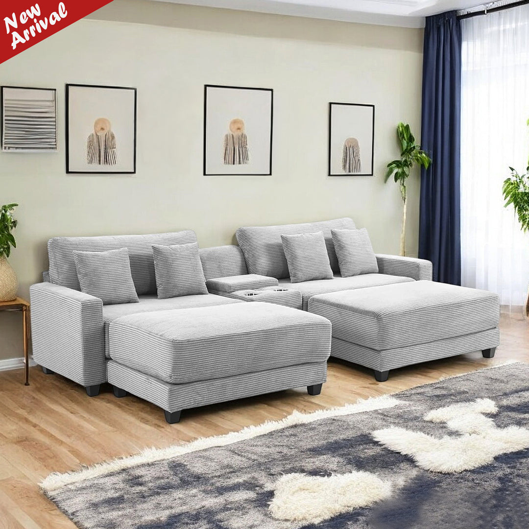 Harvey Fabric Upholstered Sectional Sofa With Two Storage Ottomans - Grey