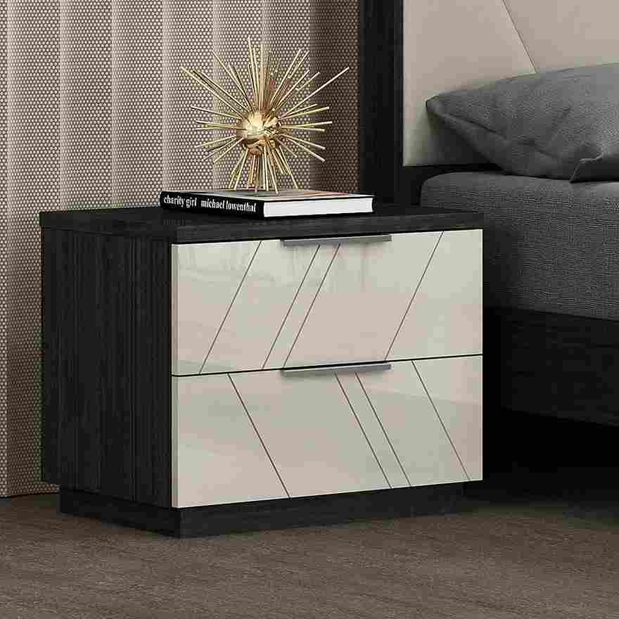 Veronica Nightstand With USB Port/ Wireless Charger and High Gloss Finish - Grey Angley
