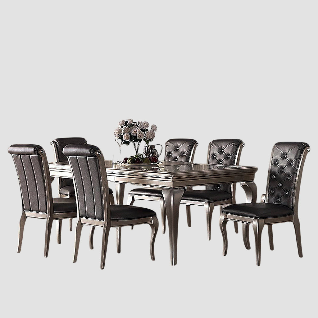 Vertex 7-Piece Exquisite Dining Set With Silver Finish - Dark Grey