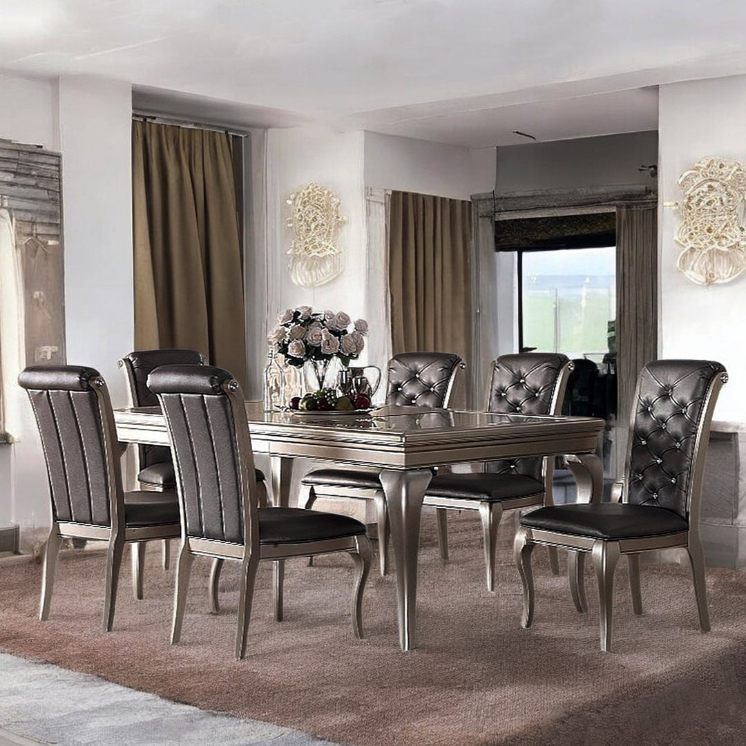 Vertex 7-Piece Exquisite Dining Set With Silver Finish - Dark Grey