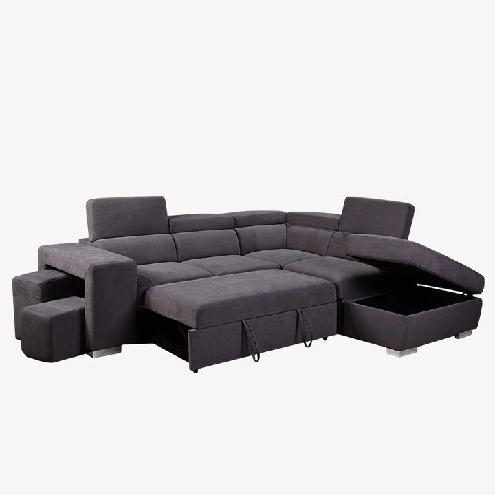 Vibe Fabric Upholstered Sectional Sofa Bed With USB Charging Ports - Grey