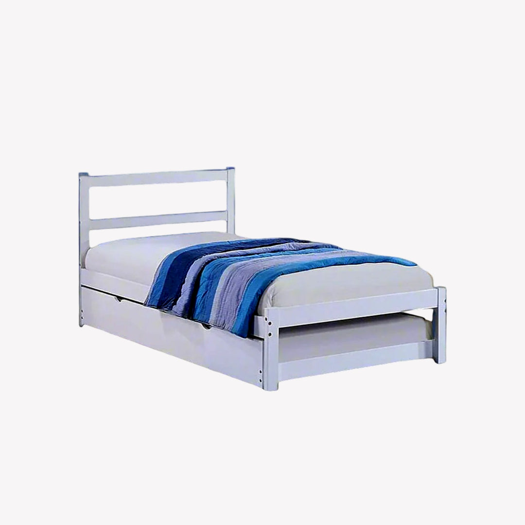 Parker Sleek Platform Bed Frame With Storage Drawers and Pull-Out Trundle - White