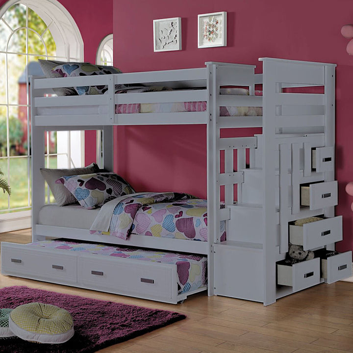 Star Bunk Bed (Single/ Single) With Convertible Pull-Out Trundle - Grey