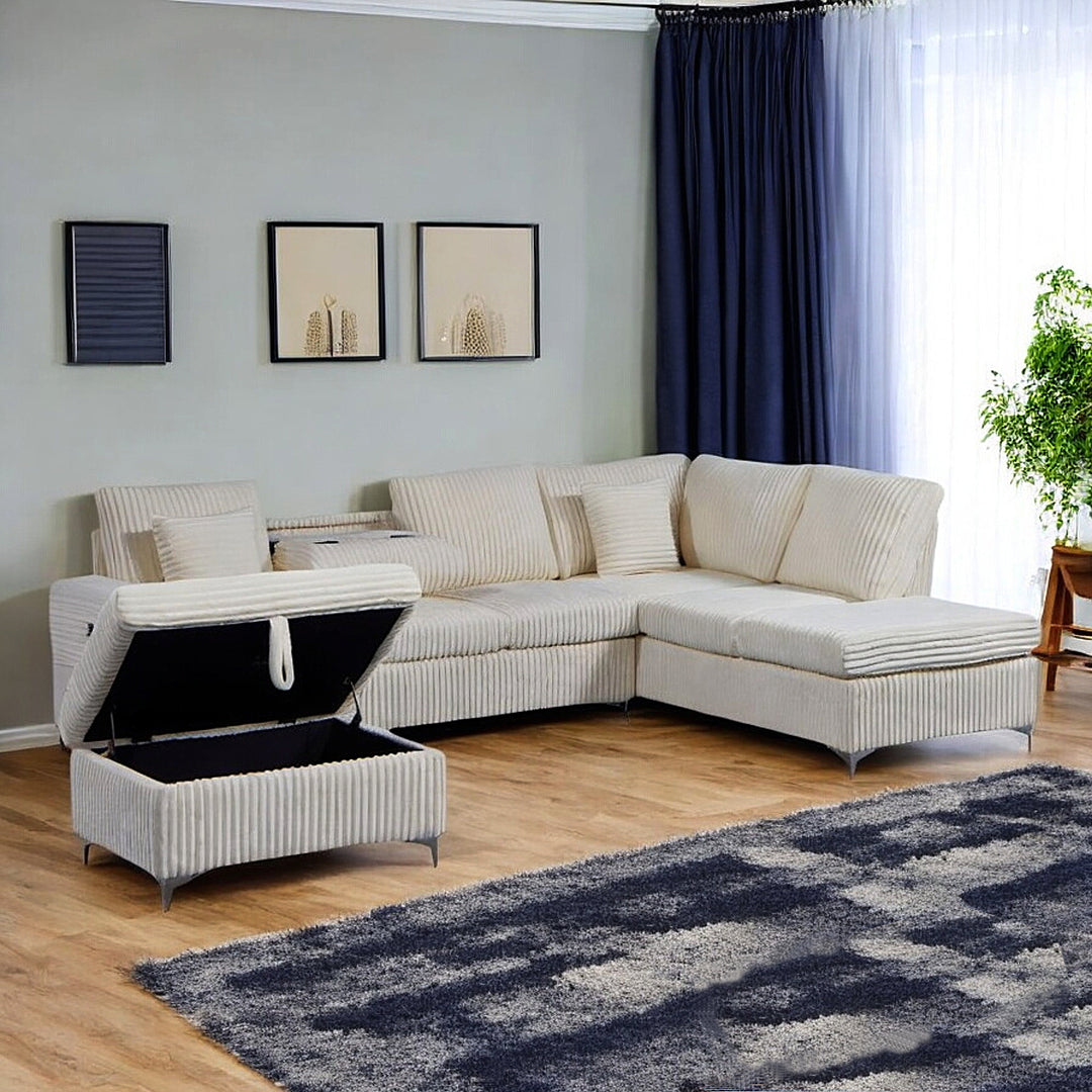 Scott Reversible Sectional Sofa Set With Soft Fabric Upholstery In Beige Finish