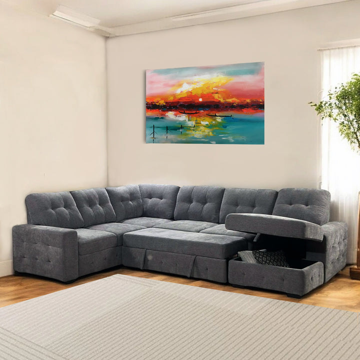 Chilas Cozy Sectional Sofa Bed With RHF Storage Chaise & Corner Couch - Dazzling Grey