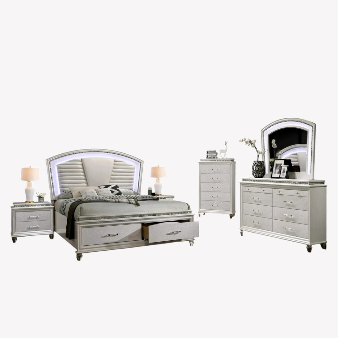 Opal 8-Piece Bedroom Set With Crystal Accents - Striking White