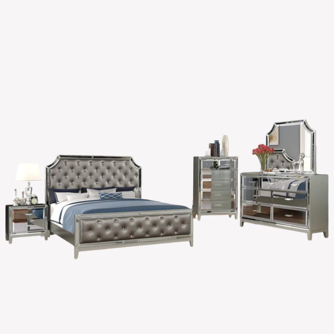 Divine 8-Piece Bedroom Set In Captivating Silver Finish