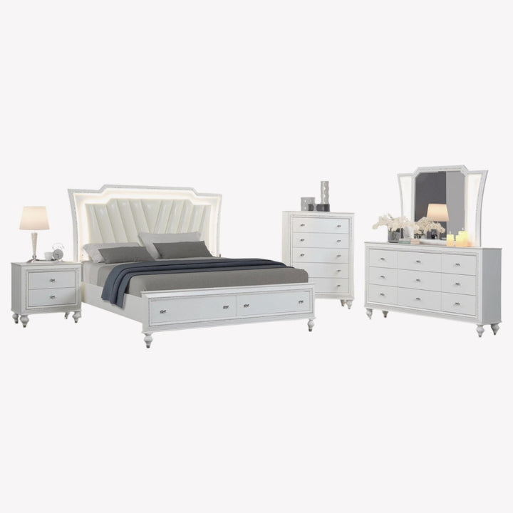 Gleam 8-Piece Bedroom Set With Crystal Accents - White