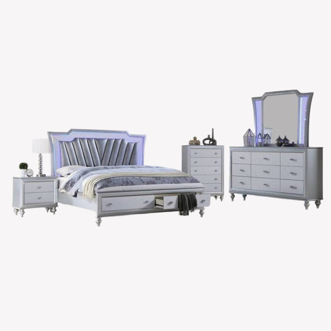 Gleam 8-Piece Bedroom Set With Crystal Accents - Grey