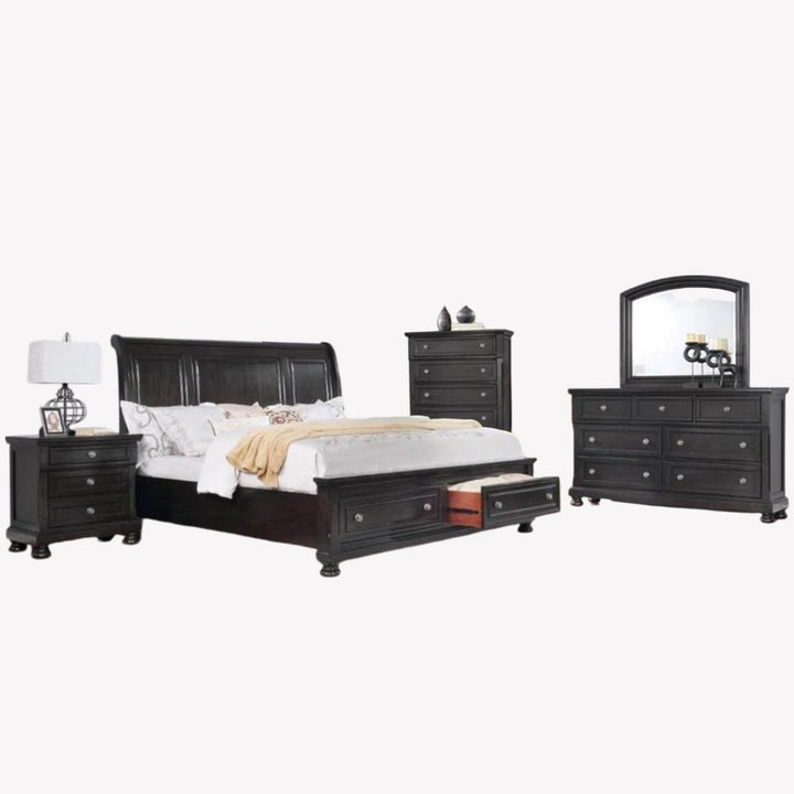 Splendor 8-Piece Vintage Style Bedroom Set In Charcoal Finish