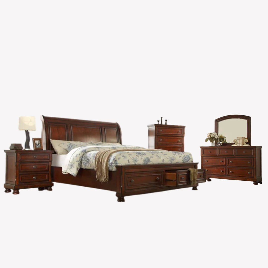 Splendor 8-Piece Vintage Style Bedroom Set In Walnut Finish