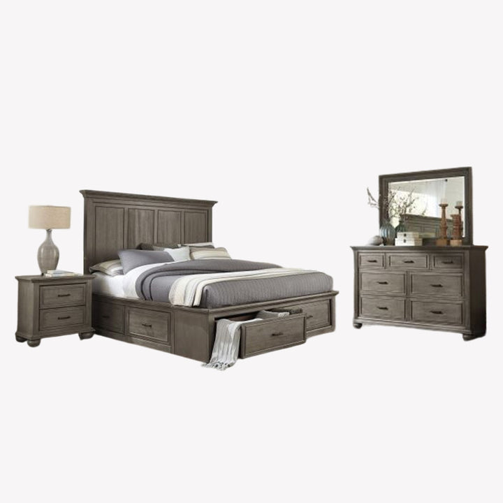 Radiance 7-Piece Bedroom Set In Wire-Brushed Finish - Grey