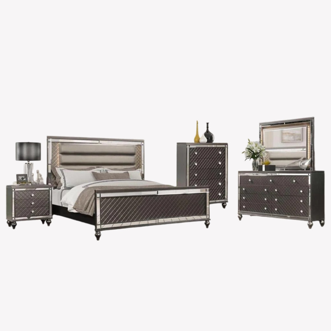 Majesty 8-Piece Bedroom Set With Built-In LED Lights - Charcoal