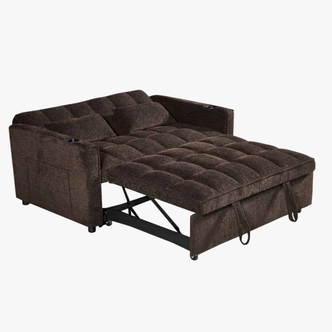 Aspire Fabric Upholstered Sofa Bed With Built-In USB Charging Ports - Brown