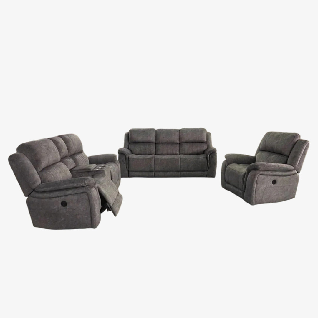 Nimbus 3-Piece Power Recliner Set In Fabric Upholstery - Grey