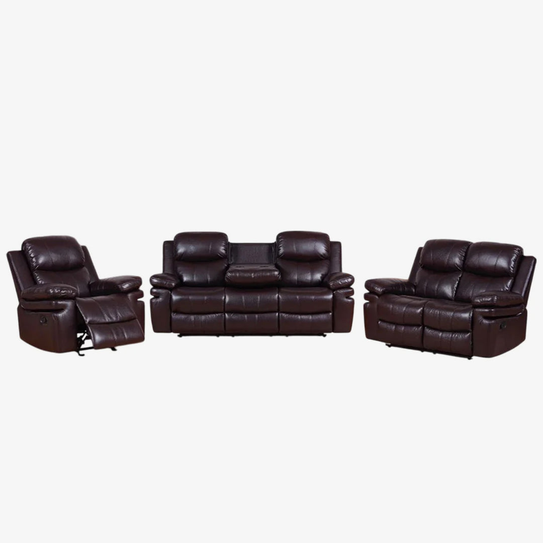 Ornate 3-Piece Recliner Set In Aire-Leather Upholstery - Brown