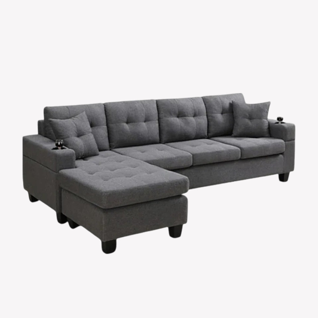 Bexen 2-Piece Reversible Sectional Sofa In Fabric Upholstery - Grey