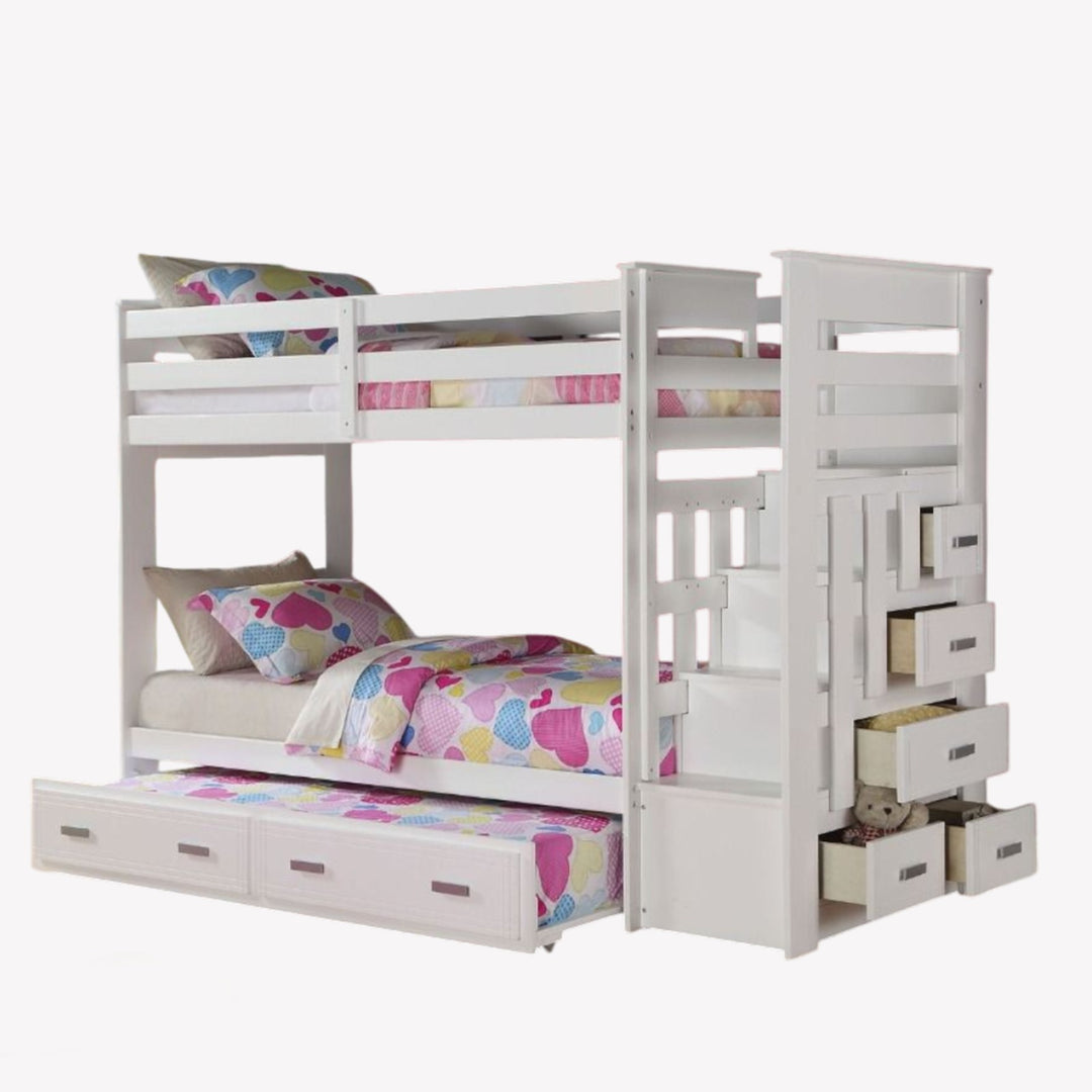 Star Bunk Bed (Single/ Single) With Convertible Pull-Out Trundle - White