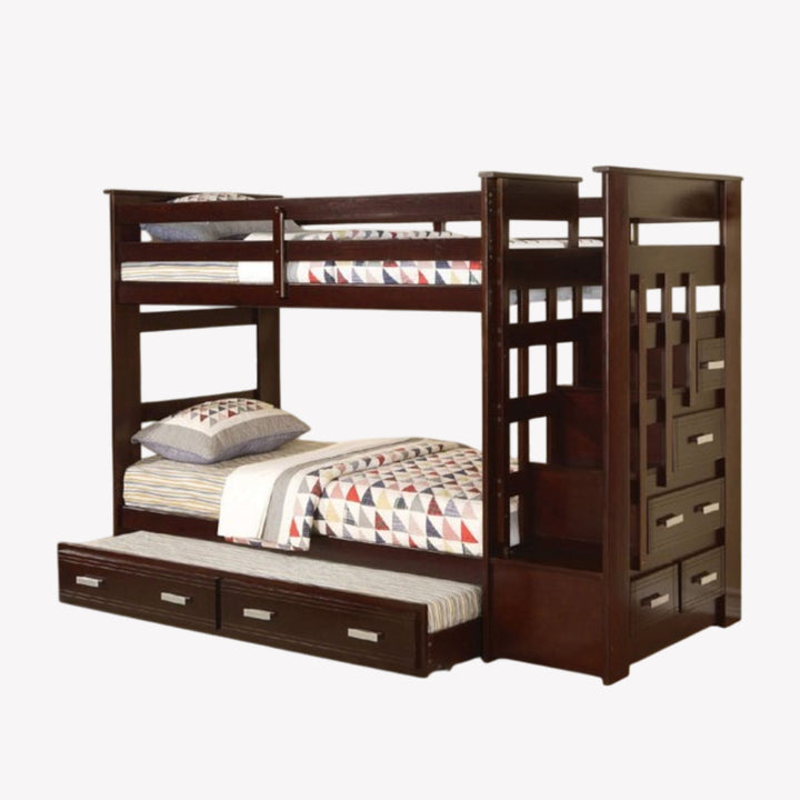 Star Bunk Bed (Single/ Single) With Convertible Pull-Out Trundle - Espresso