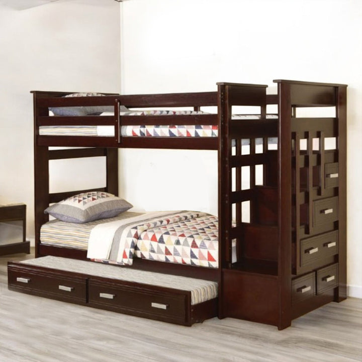 Star Bunk Bed (Single/ Single) With Convertible Pull-Out Trundle - Espresso