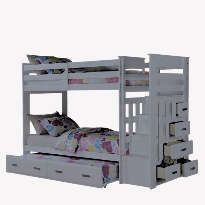 Star Bunk Bed (Single/ Single) With Convertible Pull-Out Trundle - Grey