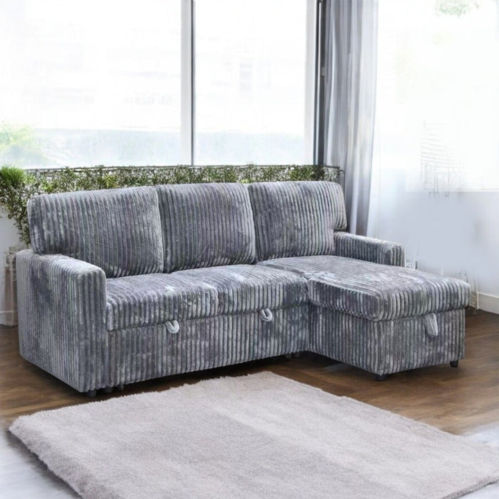 Flair Fabric Upholstered Sectional Sofa Bed With Reversible Chaise - Grey