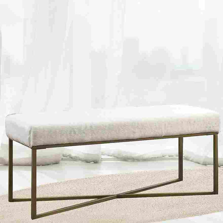 Elegance in White and Gold Fuzzy Faux Fur Bench