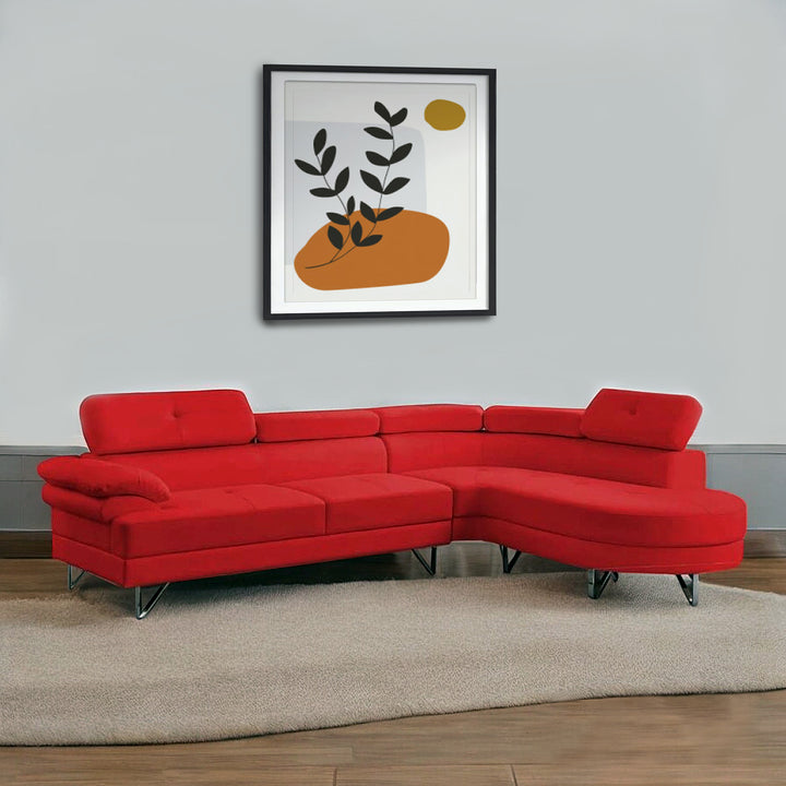 Wisla Sectional Sofa With Faux Leather Upholstery & RHF Chaise - Captivating Red