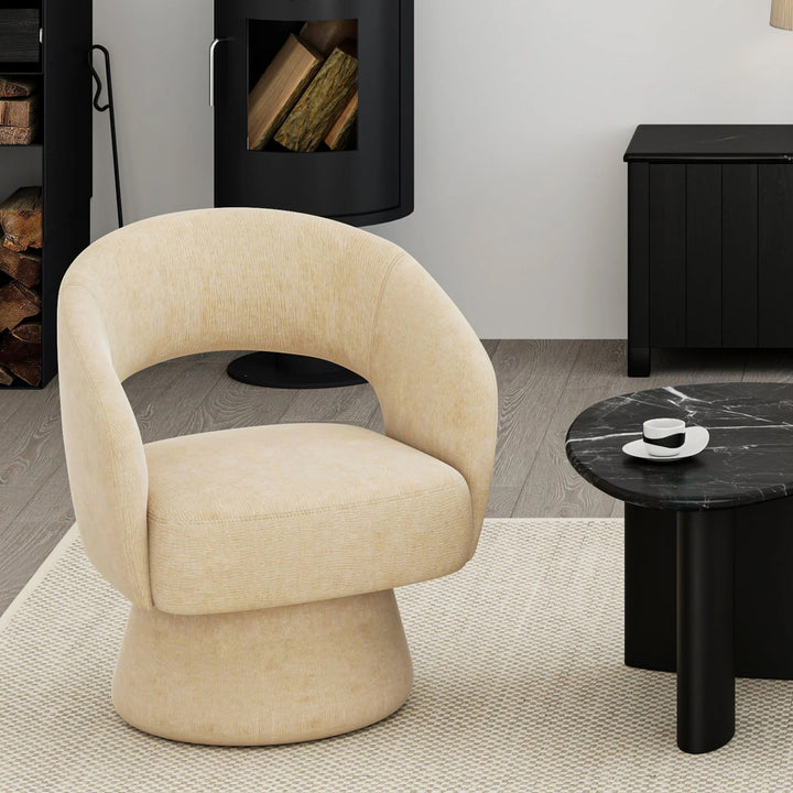 Santo Accent Chair in Beige – Modern 360° Swivel Chair with Plush Chenille Upholstery