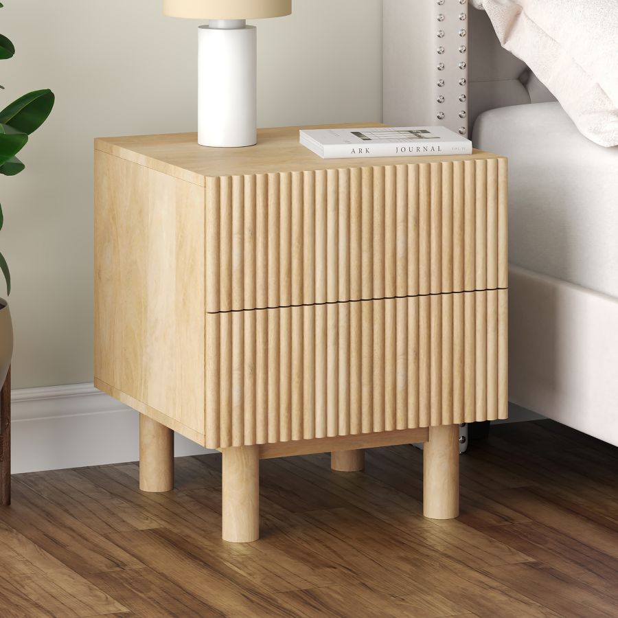 Tabvex Solid Wood Accent Table with Reeded Drawers - Natural