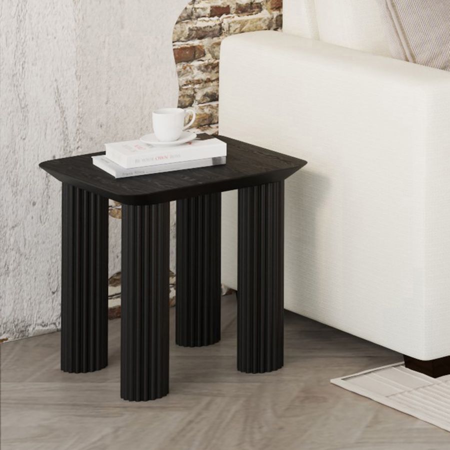 Entryza Solid Wood Accent Table with Reeded Legs - Black